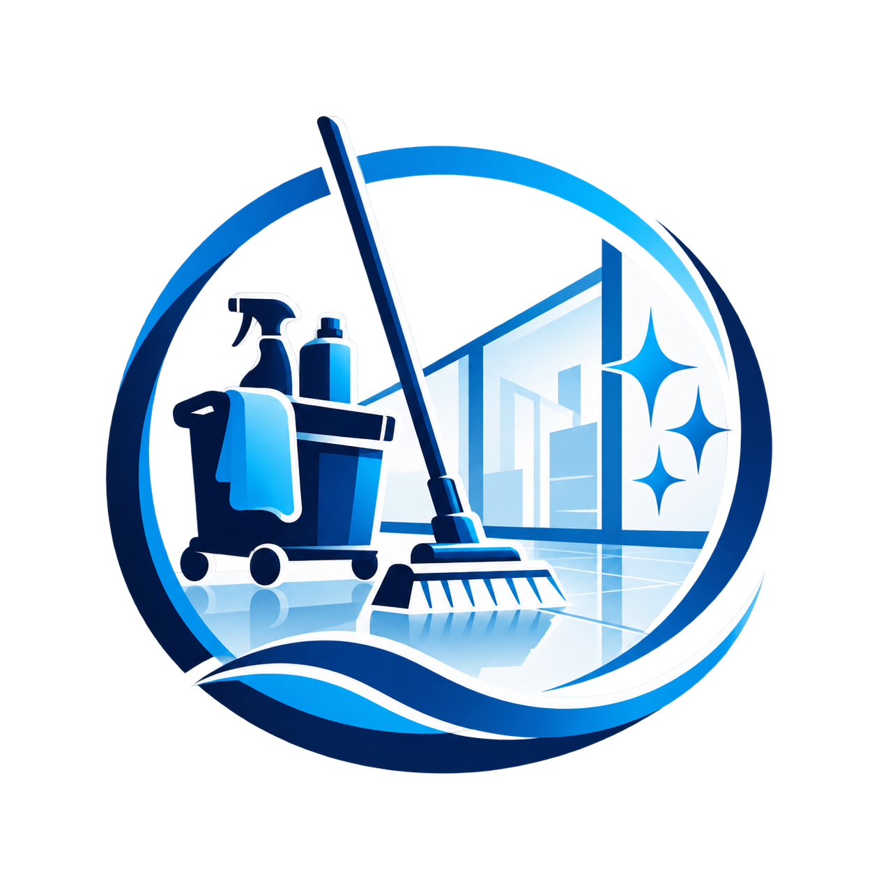 Glaenzendes Reinigungs Emblem in Blau