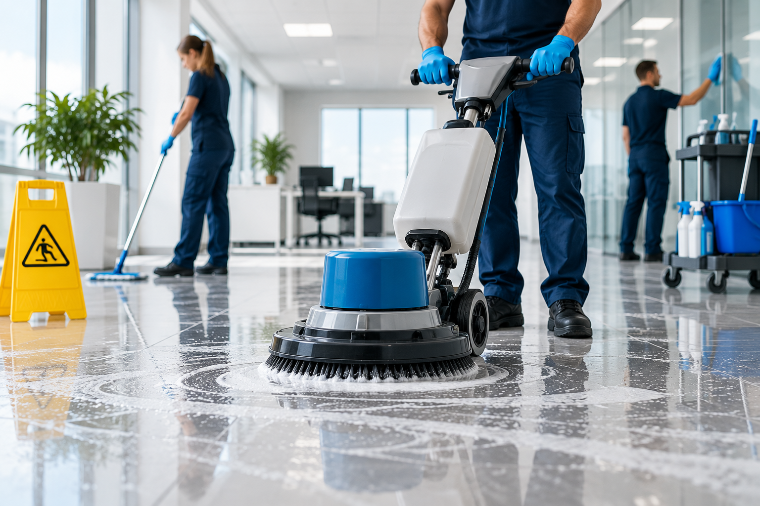 Professionelle Bueroreinigung mit Poliermaschine